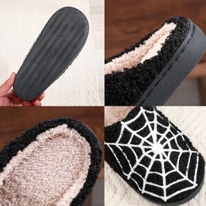 LNERIP Slippers Winter Womens Fluffy Plush Slippers halloween spiderwebs cute